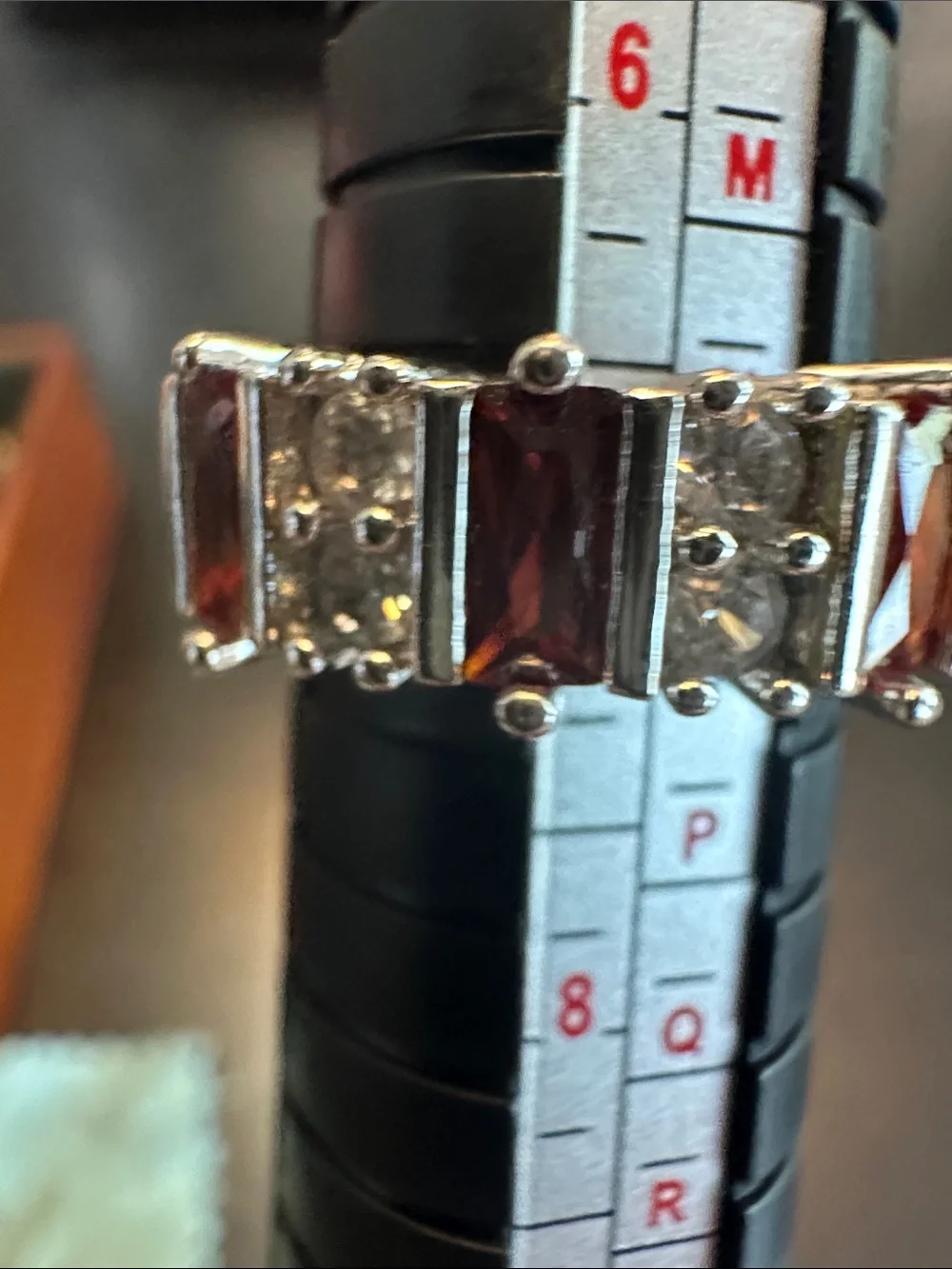 Sterling Silver Garnet and Cubic Zirconia Statement Ring - Red- Size 7